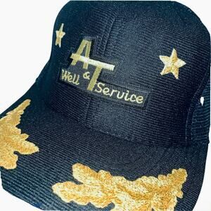 Vtg A & T Well Service Mesh Snapback Gold Scrambled Eggs Hat Cap Made in USA EUC